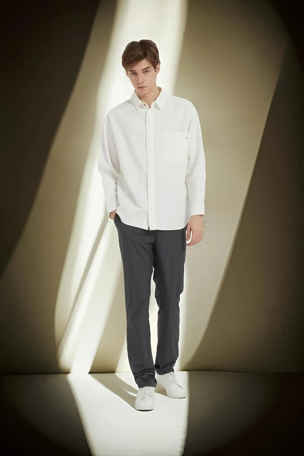 Ross&Freckle Mens Casual Long Sleeve Cotton Linen Shirts with Pocket Dress Shirt for Men with Pocket