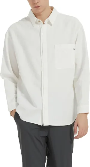 Ross&Freckle Mens Casual Long Sleeve Cotton Linen Shirts with Pocket Dress Shirt for Men with Pocket