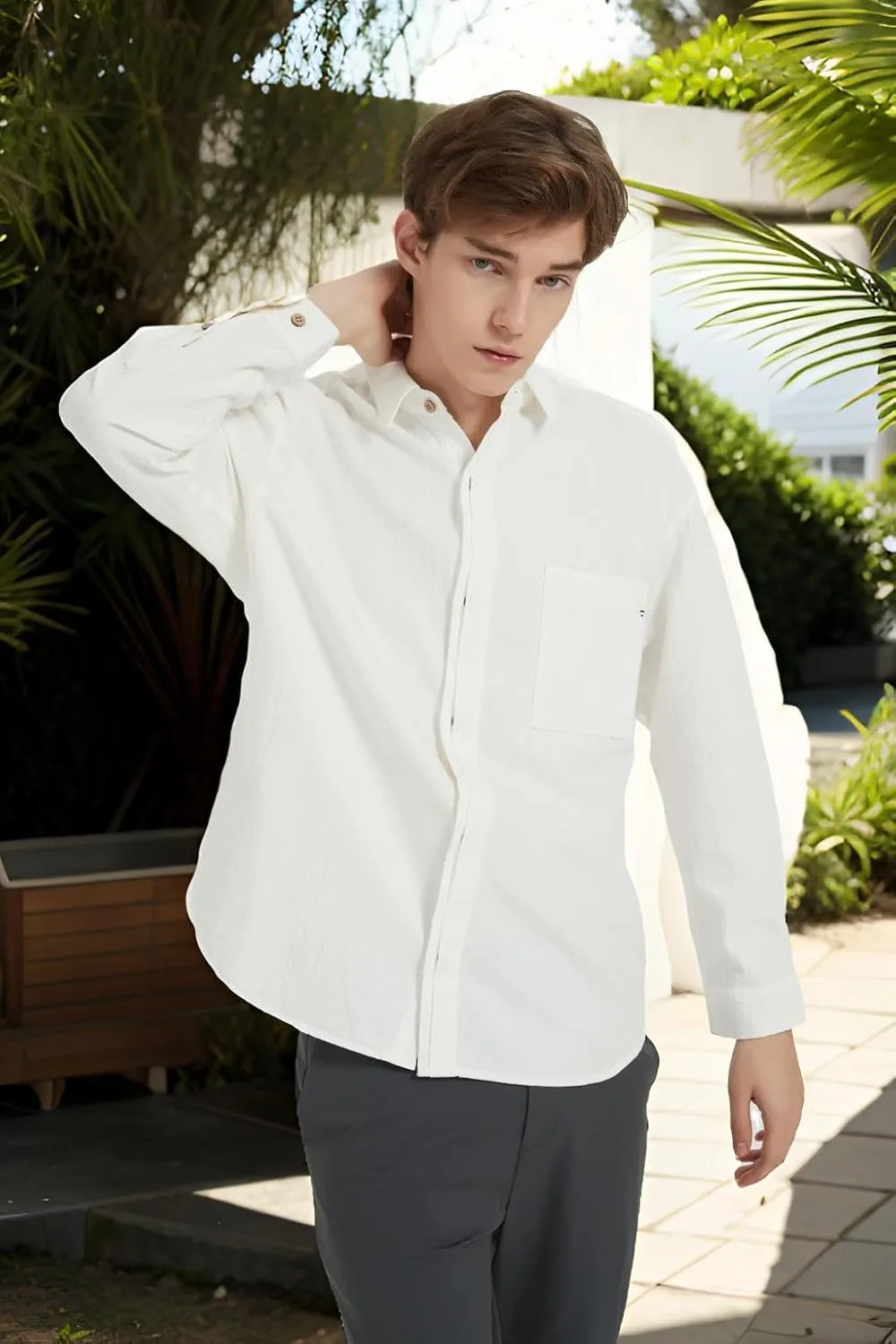 Ross&Freckle Mens Casual Long Sleeve Cotton Linen Shirts with Pocket Dress Shirt for Men with Pocket
