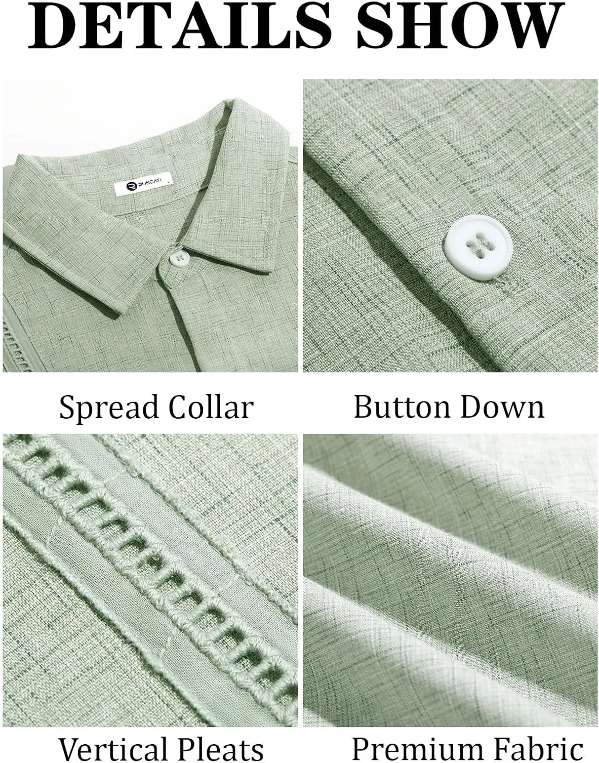 Runcati Mens Cuban Guayabera Shirts Short Sleeve Linen Casual Shirt Button Down Beach Summer Mexican Shirts