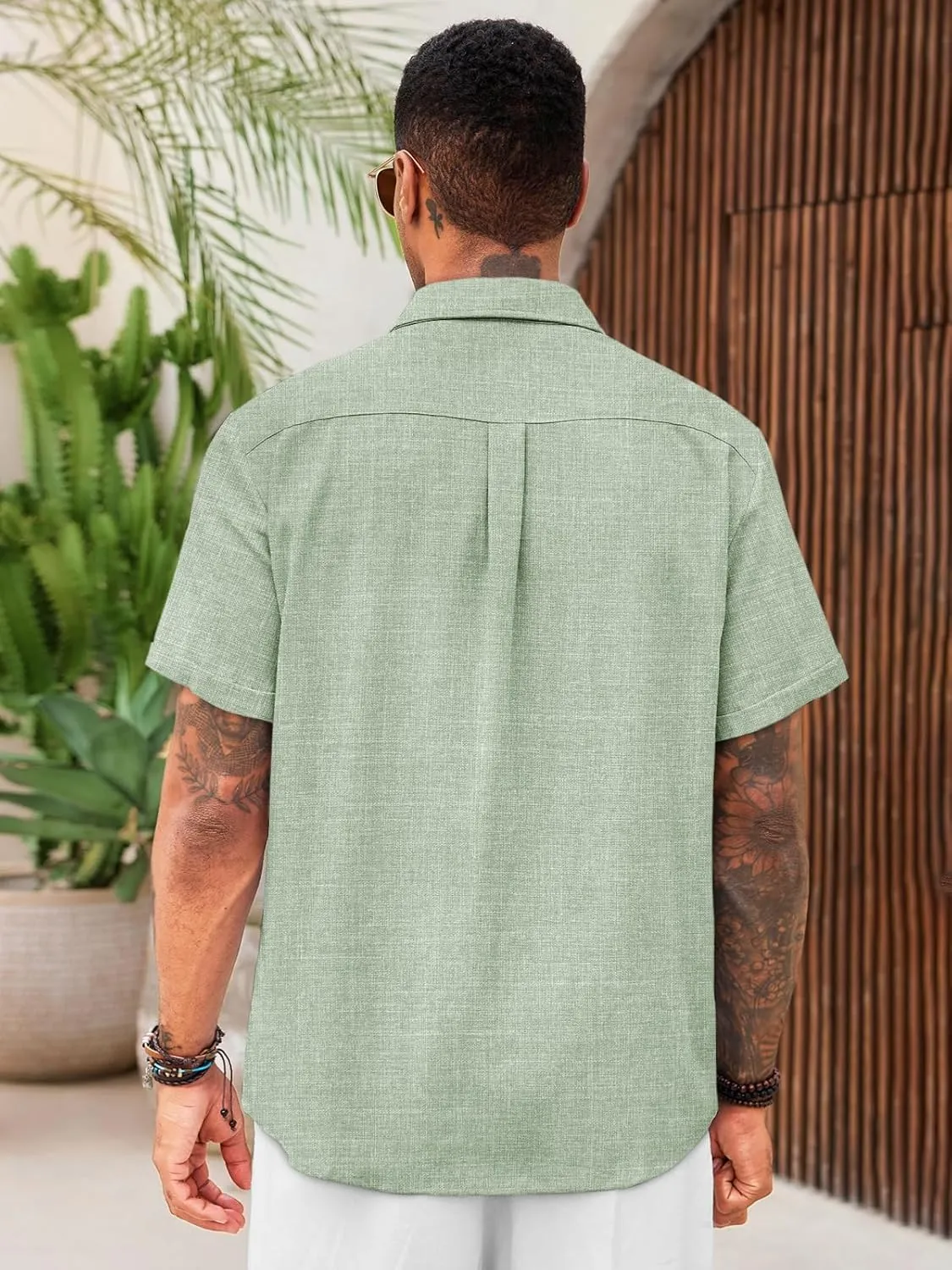 Runcati Mens Cuban Guayabera Shirts Short Sleeve Linen Casual Shirt Button Down Beach Summer Mexican Shirts