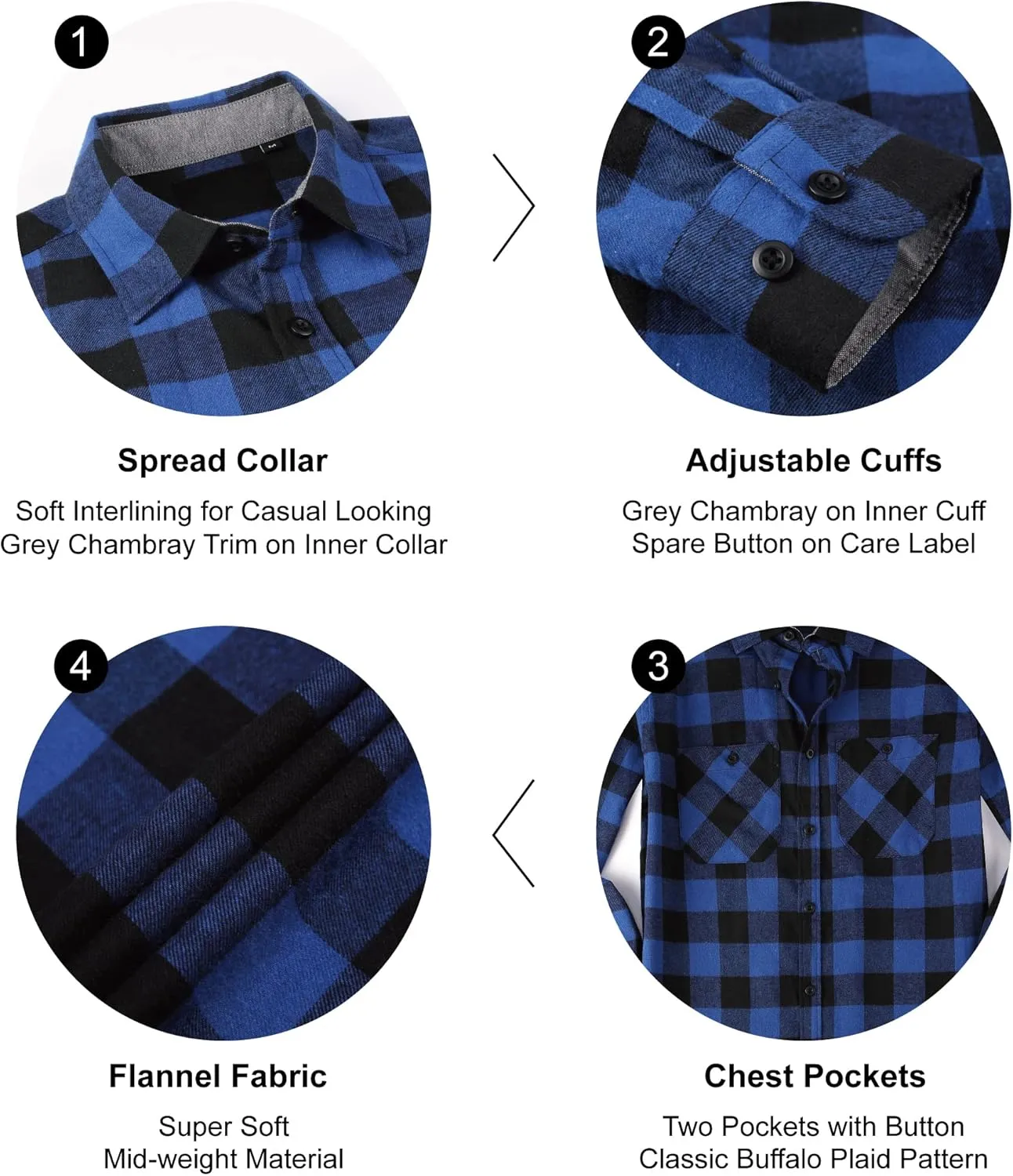 SAMERM Mens Button Down Shirts 4-Way Stretch Wrinkle Free Long Sleeve Print Plaid Business Dress Shirt