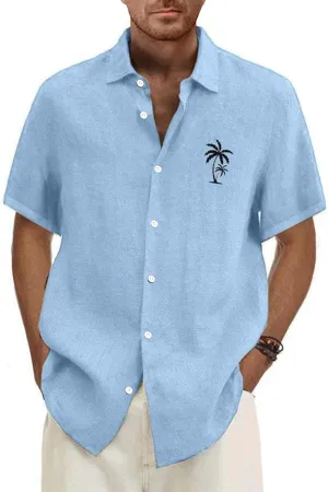Short Sleeve Shirts for Men Hawaiian Button Down Casual Summer Western Shirts Beach Solid Tshirts Collared Neck Tops
