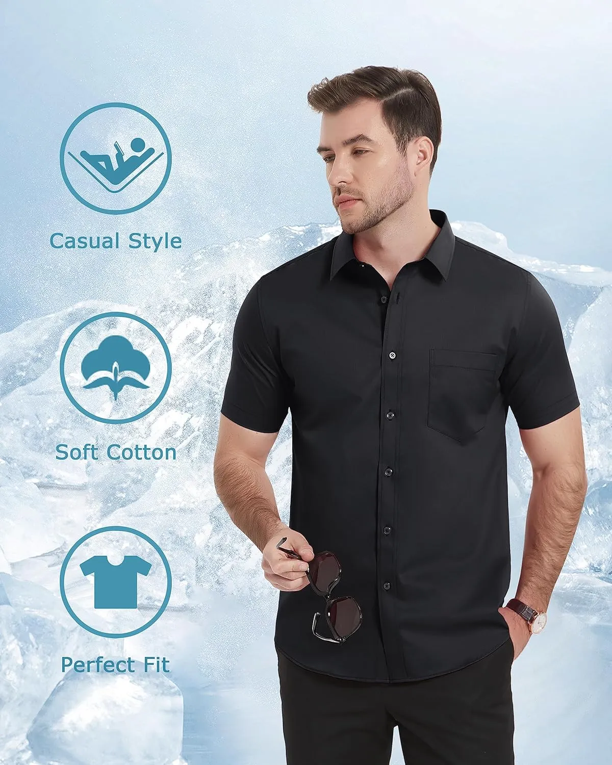 TACVASEN Men's Dress Shirts Button Up Short Sleeve with Chest Pocket Cotton Shirt for Summer Casual Regular Fit
