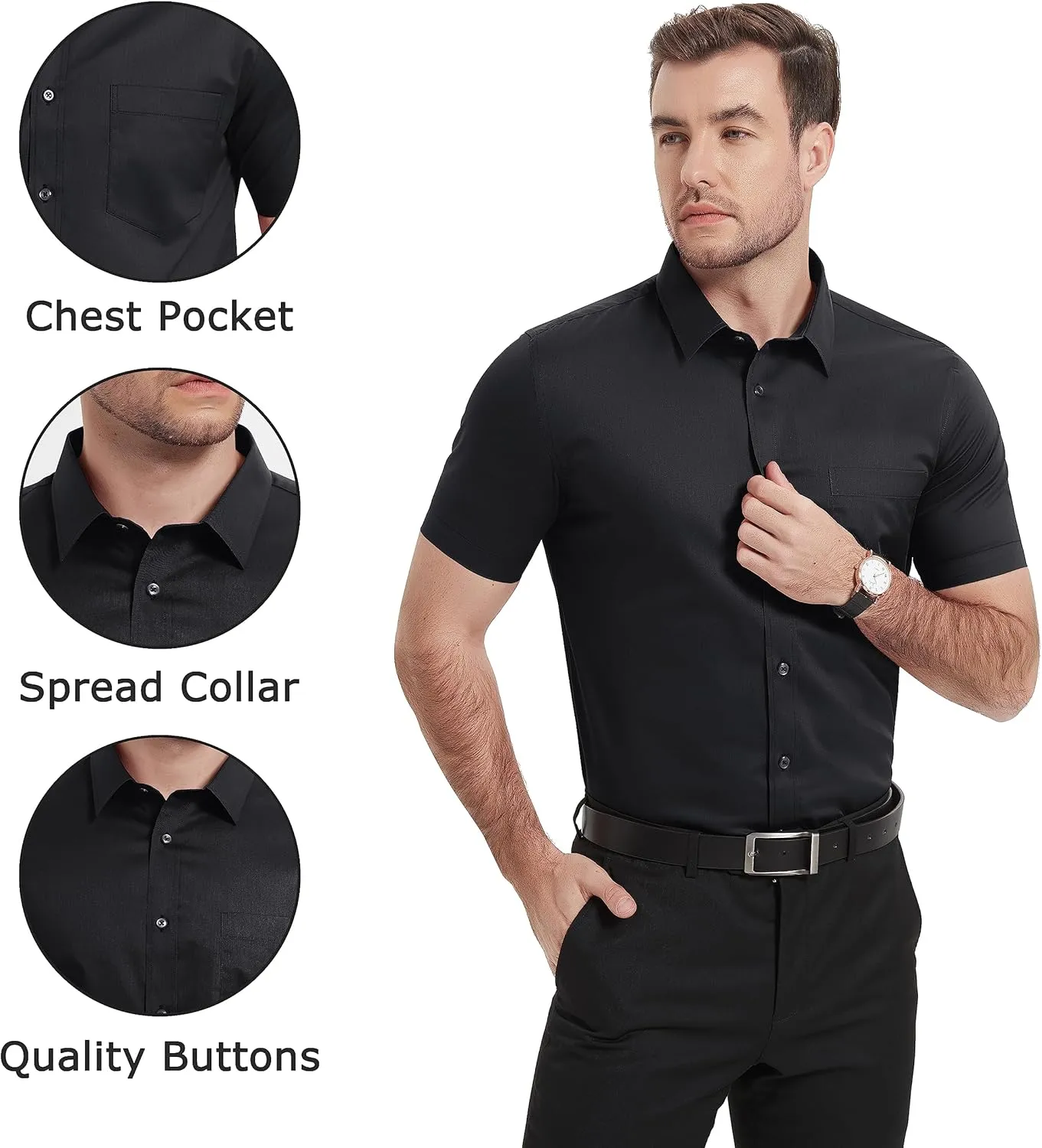 TACVASEN Men's Dress Shirts Button Up Short Sleeve with Chest Pocket Cotton Shirt for Summer Casual Regular Fit