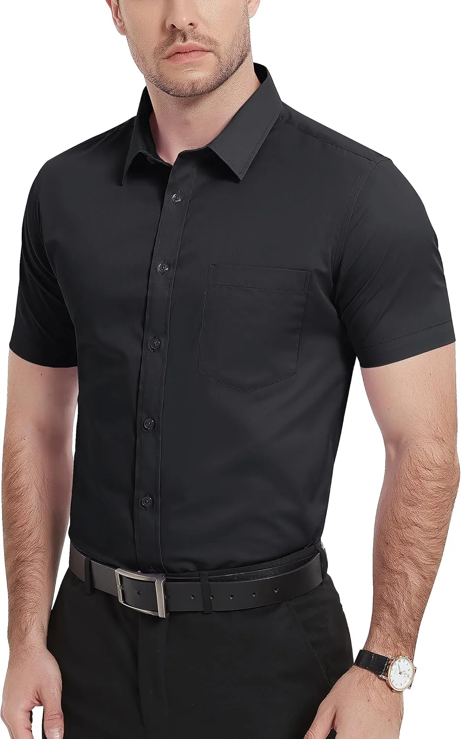 TACVASEN Men's Dress Shirts Button Up Short Sleeve with Chest Pocket Cotton Shirt for Summer Casual Regular Fit