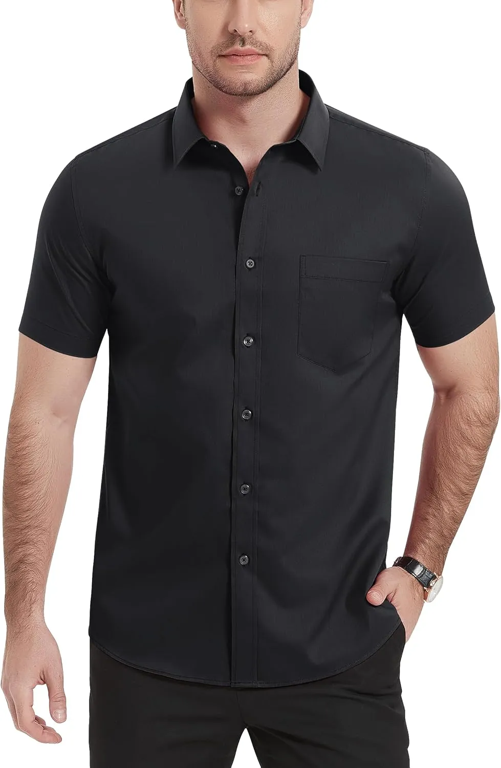 TACVASEN Men's Dress Shirts Button Up Short Sleeve with Chest Pocket Cotton Shirt for Summer Casual Regular Fit