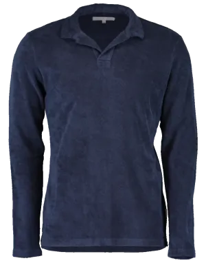 Terry Towelling Navy Resort Long Sleeve Polo