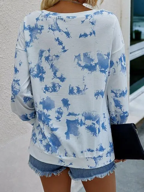 Tie Dye Hidden Pocket Drawstring Sweatshirt
