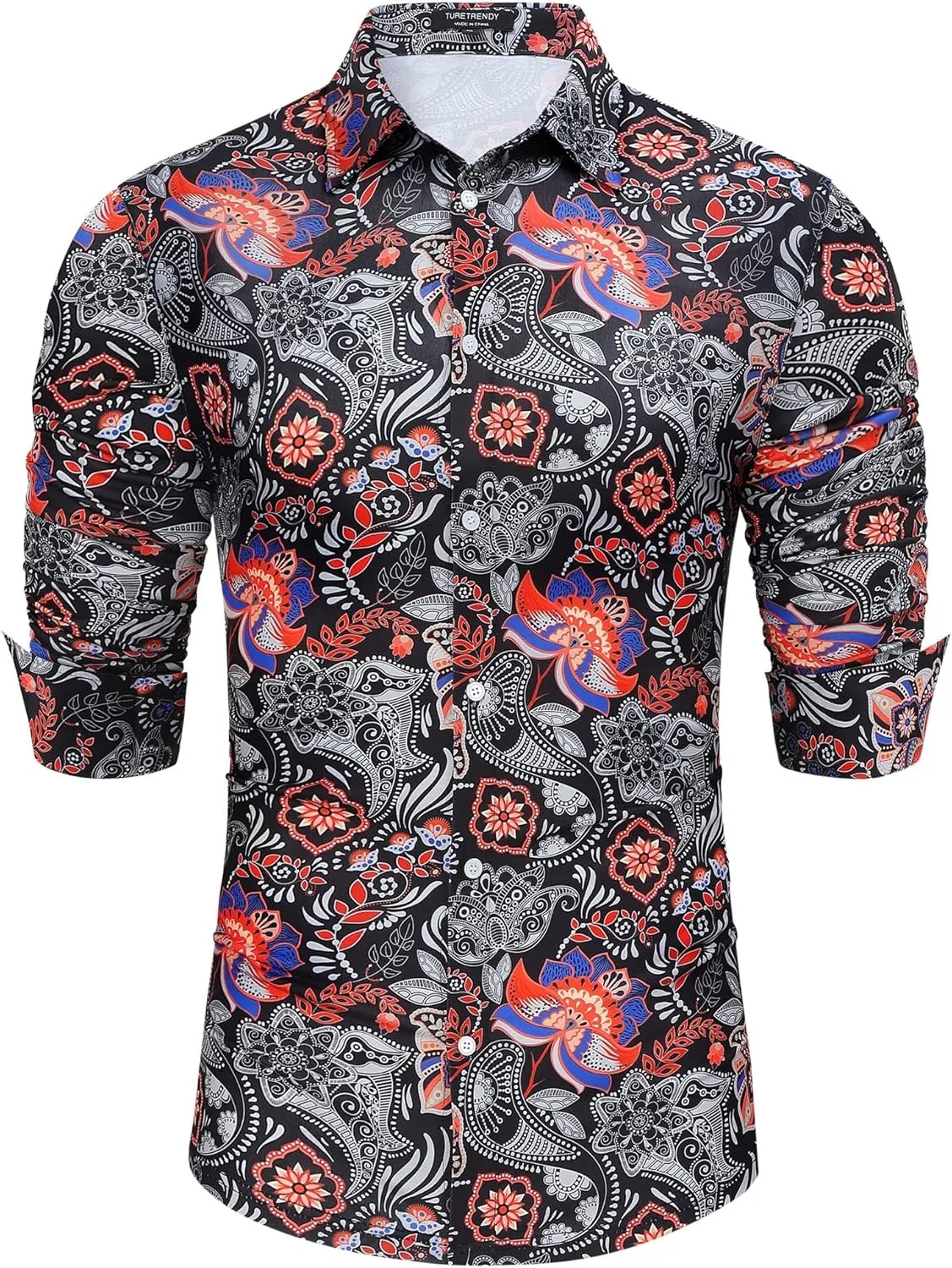 TURETRENDY Men's Paisley Floral Dress Shirt Long Sleeve Slim Fit Button Down Shirts for Prom Wedding Party
