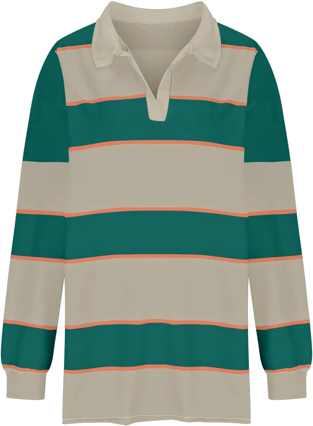 utcoco Oversized Sweatshirt for Women Striped V Neck Long Sleeve Shirts Hoodies Color Block Preppy Y2K Tops