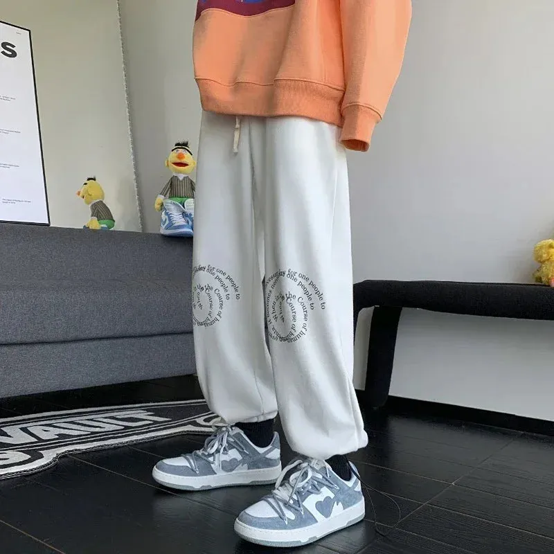 Wiaofellas  -  Trousers Wide Leg Man Sweat Pants Straight Stripe Men's Sweatpants Y2k Harajuku Slacks Elastic Korean Style Tracksuit Bottoms