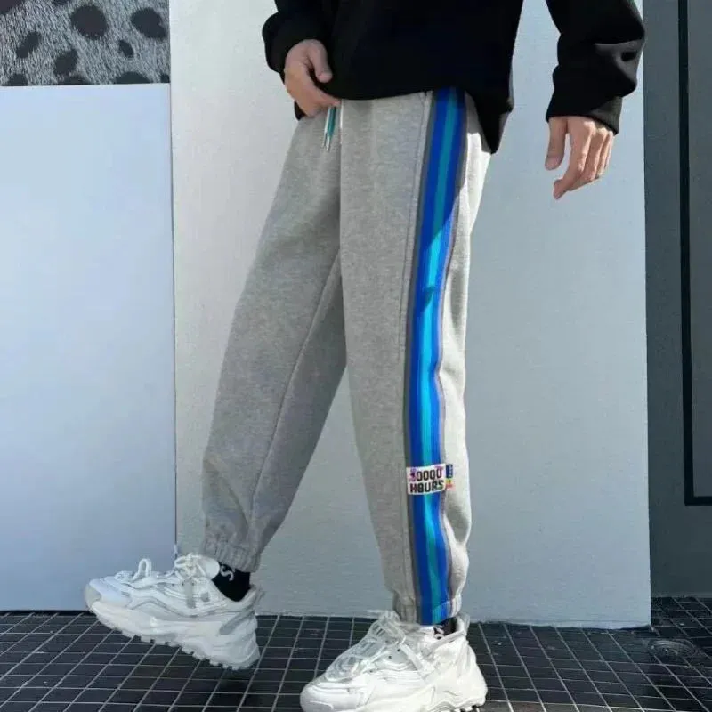 Wiaofellas  -  Trousers Wide Leg Man Sweat Pants Straight Stripe Men's Sweatpants Y2k Harajuku Slacks Elastic Korean Style Tracksuit Bottoms