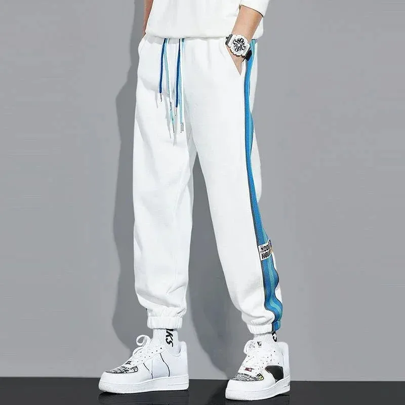 Wiaofellas  -  Trousers Wide Leg Man Sweat Pants Straight Stripe Men's Sweatpants Y2k Harajuku Slacks Elastic Korean Style Tracksuit Bottoms