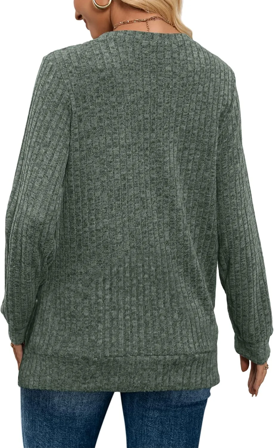 WIHOLL V Neck Long Sleeve Shirts for Women Casual Fall Tops Lightweight Tunic Sweaters Fashion Clothes 2024