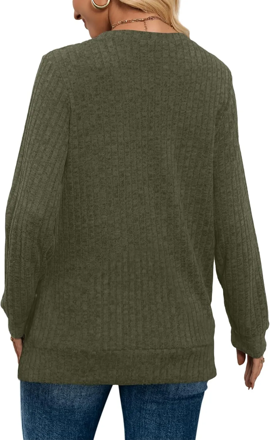 WIHOLL V Neck Long Sleeve Shirts for Women Casual Fall Tops Lightweight Tunic Sweaters Fashion Clothes 2024