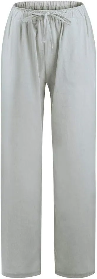Women Flowy Pants Causal Summer Wide Leg Palazzo Pants High Waist Long Lounge Slacks Beach Trousers with Pockets