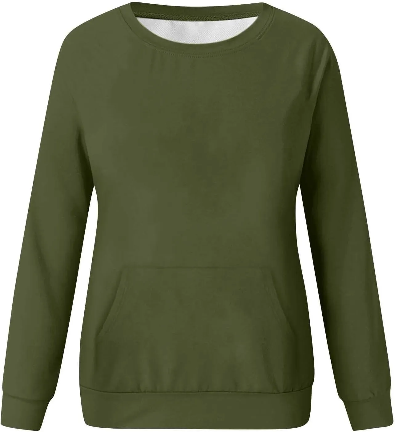 Womens Fashion Blouse Long Sleeves Round Neck Sweatshirt Fitted Solid Color Tops Pullover Casual Loose Hoodies