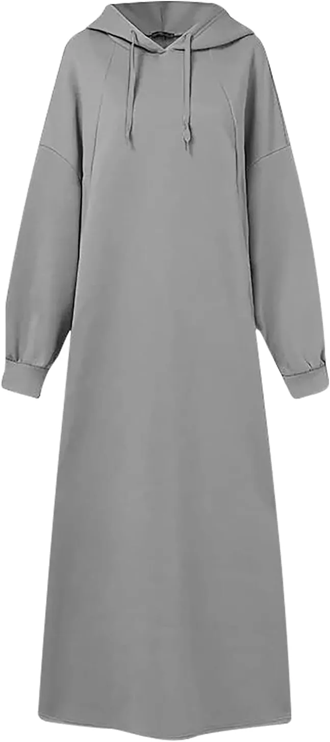 Women's Hooded Sweatshirt Side Split Tunic Dresses Long Sleeve Solid Casual Oversized Long Hoodie Pullovers Tops