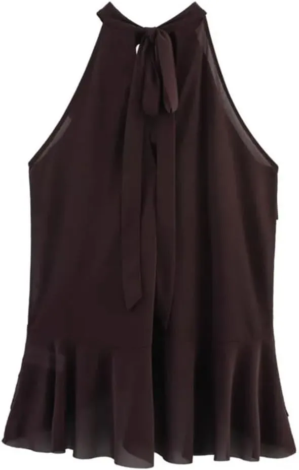 WomenS Layered Decorative Collar Striped Camisole Slight Stretch Short Length Casual Slim Fitting Hanging Neck Top