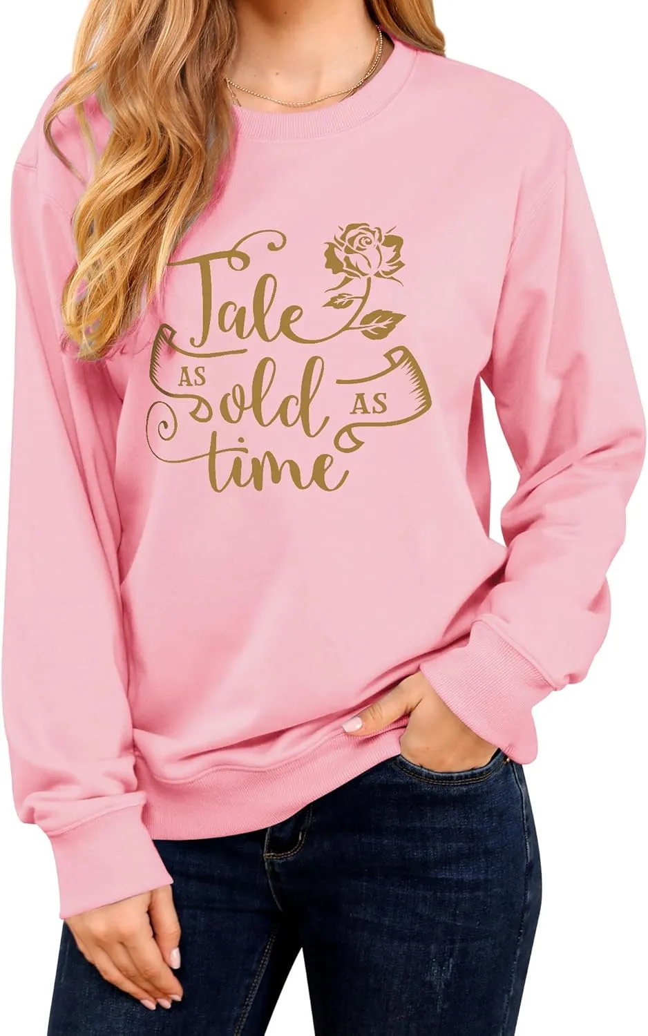 Womens Tale As Old As Time Crewneck Long Sleeve Sweatshirts Graphic Casual Letters Printed Shirts