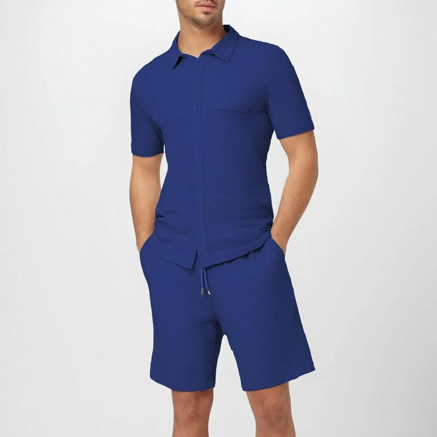 ZYXTIM Men's Summer Casual Outfits Short Sleeve Button Down Dress Shirts Casual Chino Shorts Indian Work Travel Going Out Set